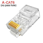 Clear Pass Through RJ45 Cat6/Cat5e Connectors DIY Crystal End Gold-Plated 8P8C Crimp UTP Standard Ethernet Network Modular Plug