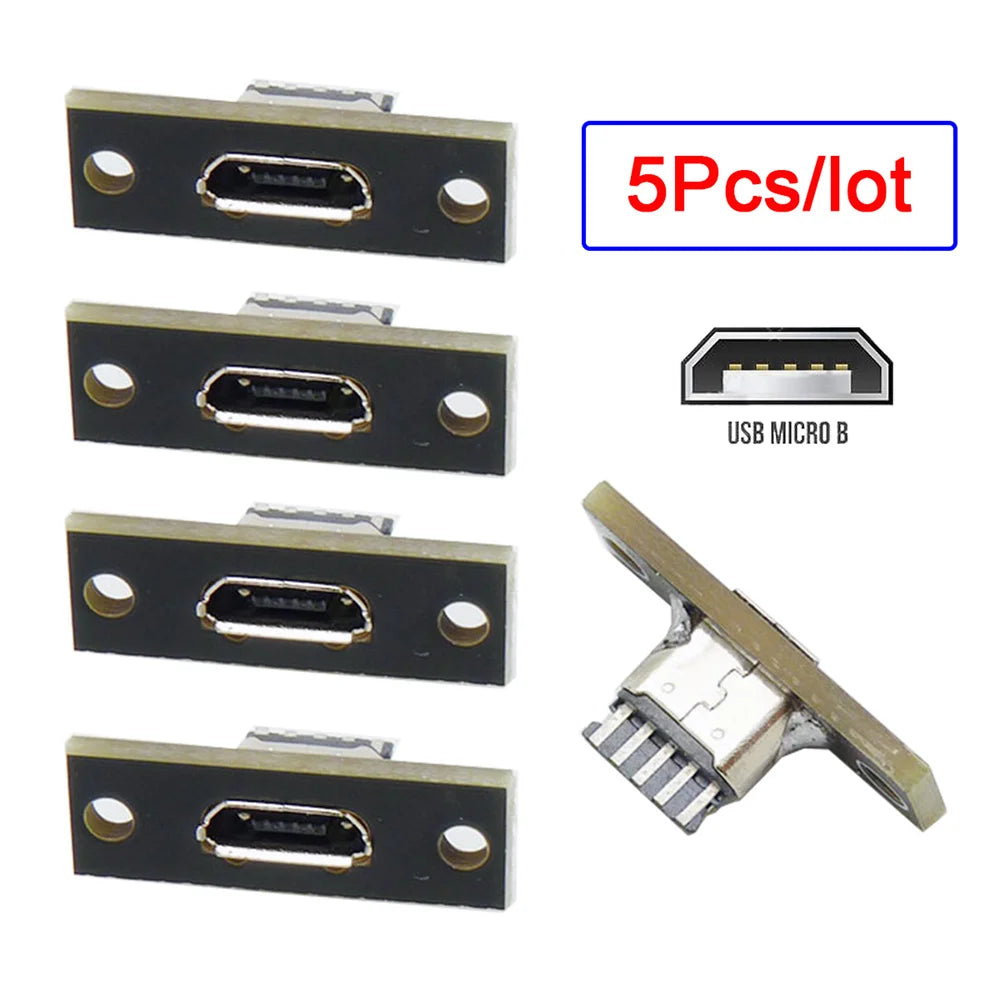 5pcs/set DIY OEM Micro-USB 5Pin Female Type-B Socket Connector Panel Mount Type with PC Board USB 2.0 Pinout