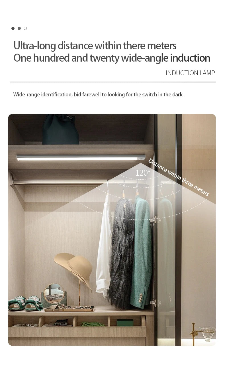 LED Night Light 20/30/40/60CM Motion Sensor Wireless USB Cabinet Night Light Wardrobe Lamp For Kitchen Cabinet Bedroom Wardrobe