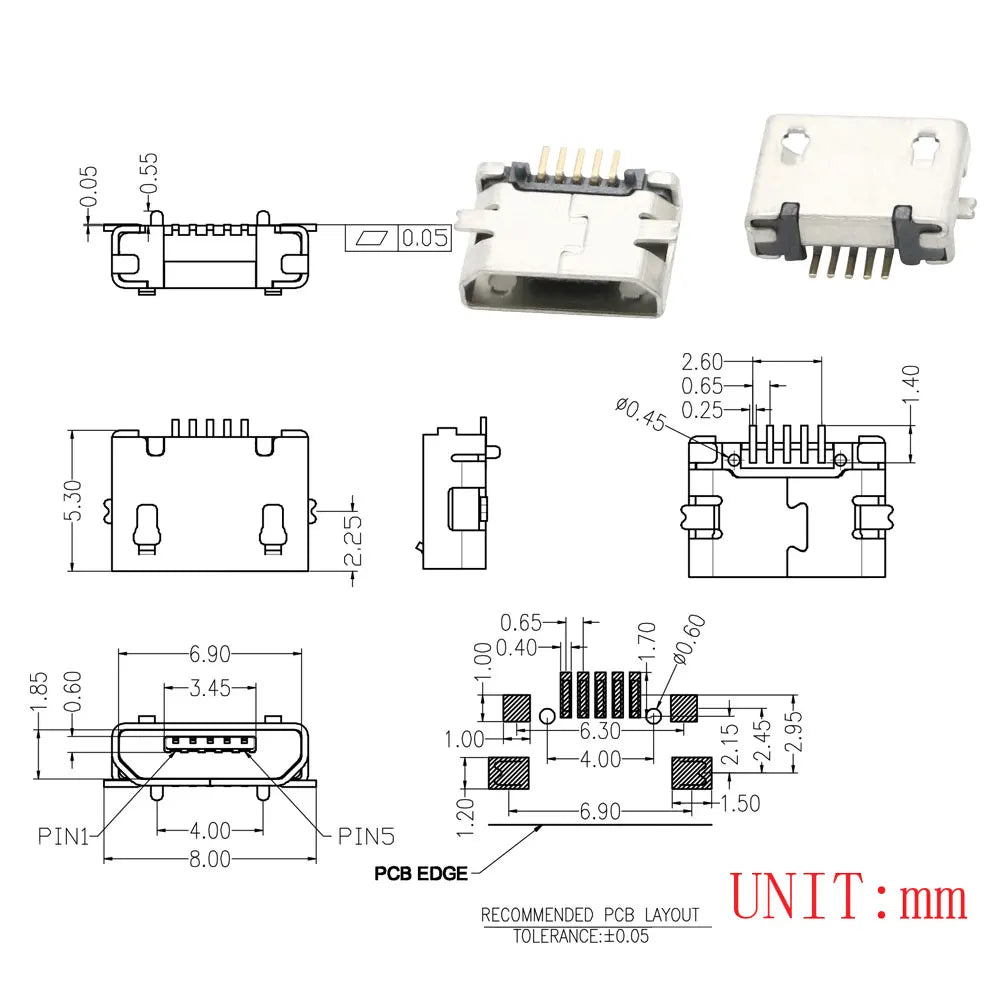 10PCS Micro USB 2P 5P Jack Charging Port Plug Dock Charger DIP SMD For Phone Tabletels Speakers Etc Port Socket Power Connector