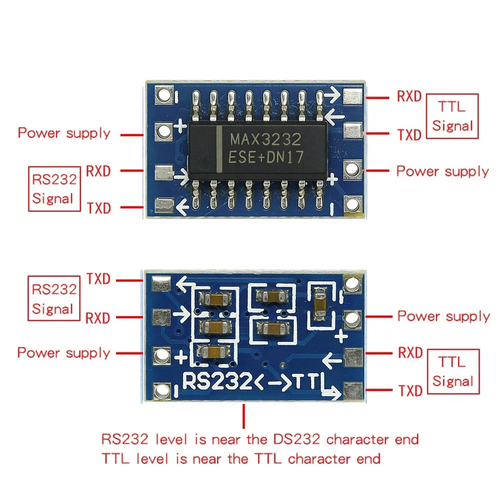 100PCS MAX3232 TTL to RS232 Converter Board Mini Serial Port Module Level Shifter for Arduino MCU STM32 3.3V 5V Logic