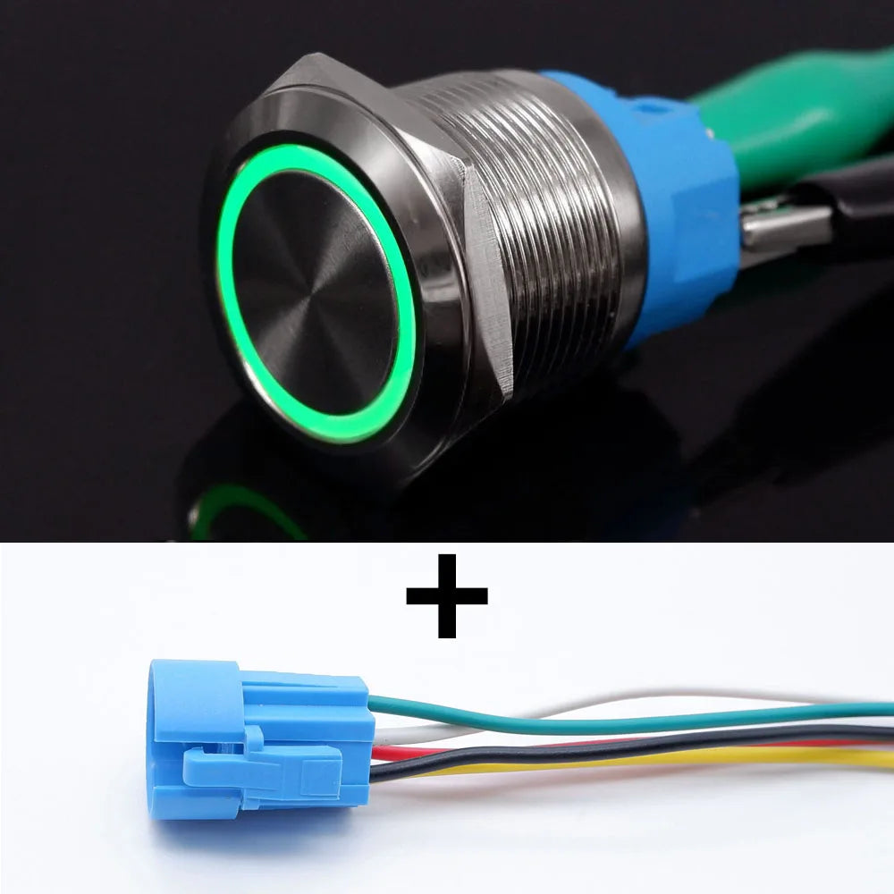 16mm 19mm 22mm Metal Push Button Switch Led Backlit On Off Car Engine Power Start Stop Waterproof With Wire 1NO1NC 5V 12V 220V