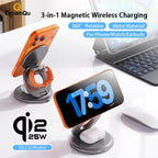 Qi2.2 25W Metal Wireless Charger Protable Fast Charging Station Stand 360° Rotation for iPhone 17 16 15 14 Pro Max Watch Airpods