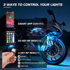 Nilight 8PCS Motorcycle RGB Led Light Kit Waterproof Multi-Color Atmosphere Lights Lamp with 4Key RF Wireless Remote for Harley Davidson Honda Kawasaki Suzuki