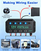 Anchtek 12V Motorcycle Fuse Box Universal Automotive Fuse Block with 4 Circuits Low Profile Mini Blade LED Indicator Fuse Holder