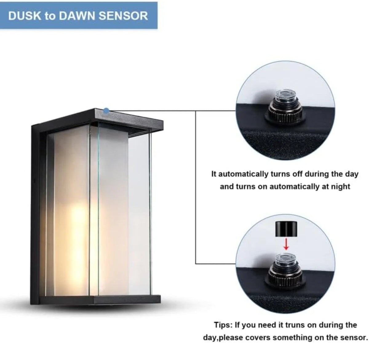 2 Pack Dusk to Dawn Outdoor Sconce, 13.3" Black Modern Wall Light with Auto Night-On Sensor, Waterproof Exterior Fixture for Porch Garage (No Bulb)