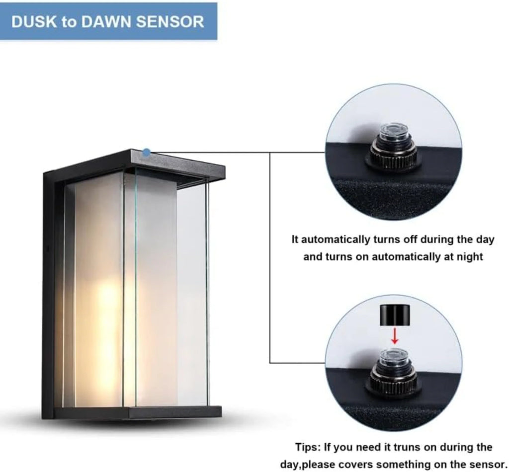 2 Pack Dusk to Dawn Outdoor Sconce, 13.3" Black Modern Wall Light with Auto Night-On Sensor, Waterproof Exterior Fixture for Porch Garage (No Bulb)