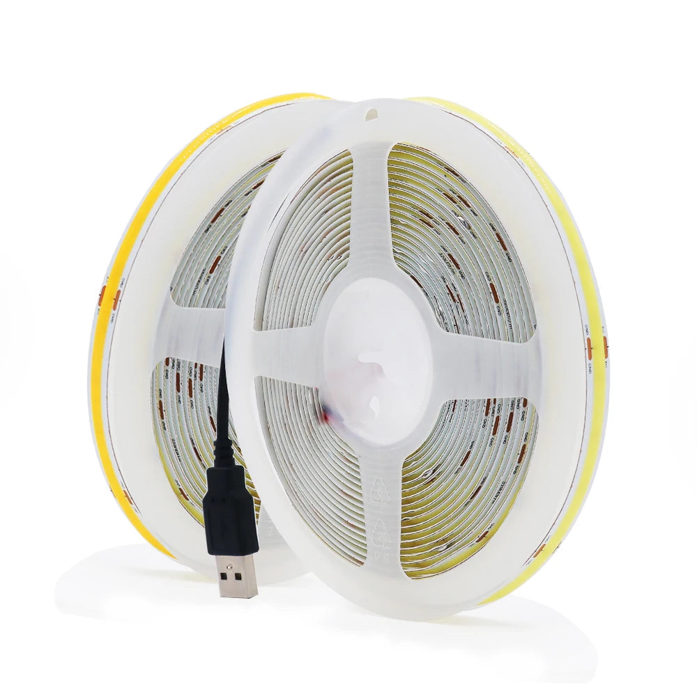 DC 5V USB COB Strip Width 8MM Flexible LED Strip Cabinet Light Lamp Home Decor TV Backlight Pink/Red/White/Ice Blue/Yellow/Green