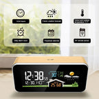 Wooden Wireless Weather Station Alarm Clock - Digital Thermometer Humidity Monitor with Wireless Sensor, Home Desktop TimeWatch