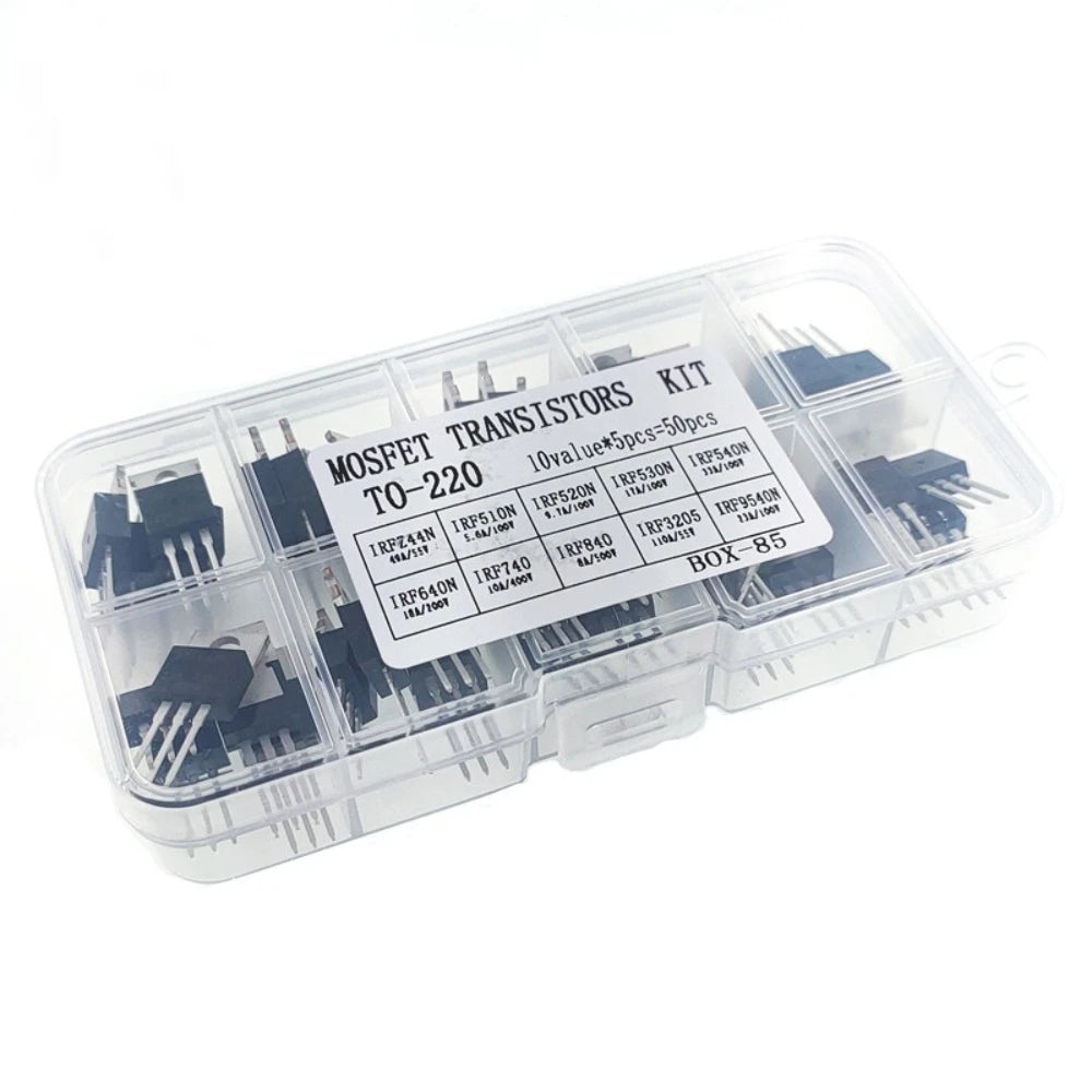 50PCS TO-220 MOSFET Kit 10 Values IRFZ44N IRF540N IRF3205 IRF640N Power Transistor Assortment
