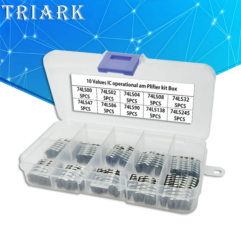 50PCS/Set 74LS00 74LS02 74LS04 74LS08 74LS32 74LS47 74LS86 74LS90 74LS138 74LS245 ntegrated Circuit DIP IC Combination box Kit