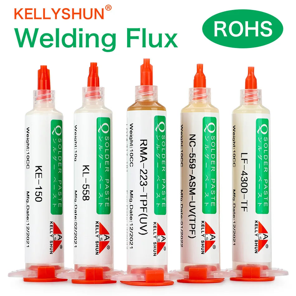 Flux 100% Original KELLYSHUN PCB Soldering Flux 10ml Needle Tube Welding Flux No-Clean Soldering Paste NC 559 558 652 Solder
