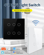 Tuya WiFi Smart Switch Brazil Standard 4x4 Size Touch Sensor 4/6/8 Gang Wall Light Switch Voice Control By Alexa Google Home