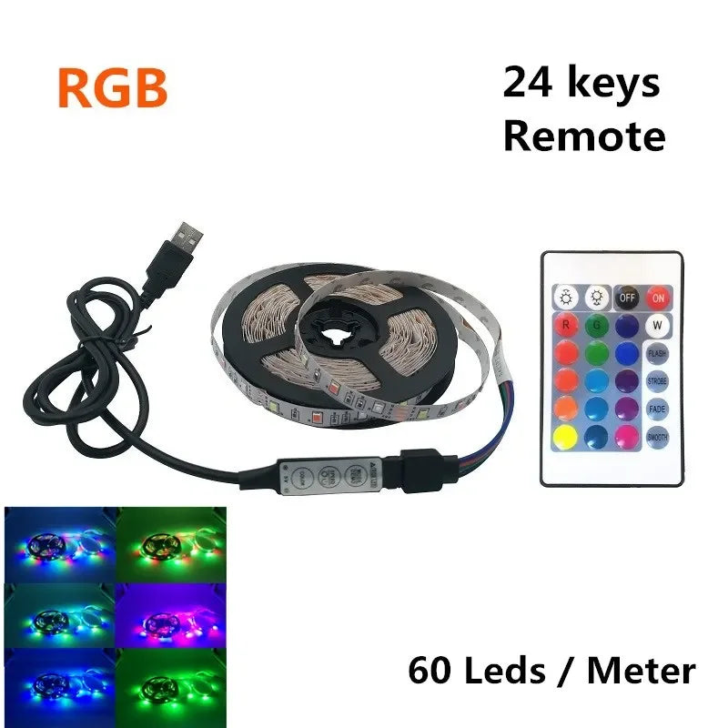 USB LED Strips SMD3528 Light 5V Adapter String Christmas Desk Decor Lamp Tape For TV Background Lighting 5V 50CM 1M 2M 3M 4M 5M