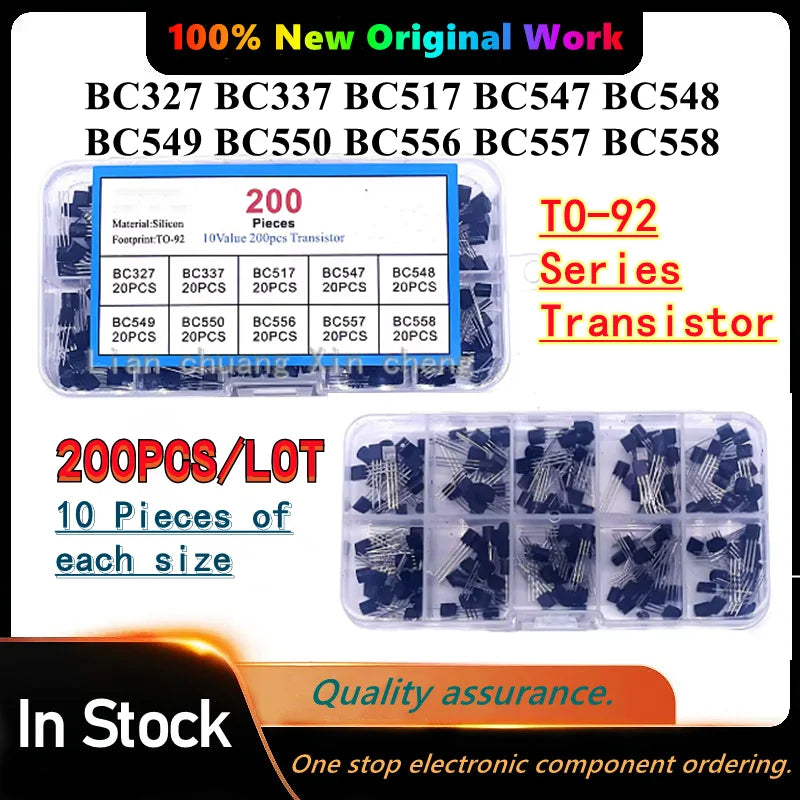 200PCS/LOT TO-92 Series Transistor Set 20pcs of each of 10 sizes BC327 BC337 BC517 BC547 BC548 BC549 BC550 BC556 BC557 BC558