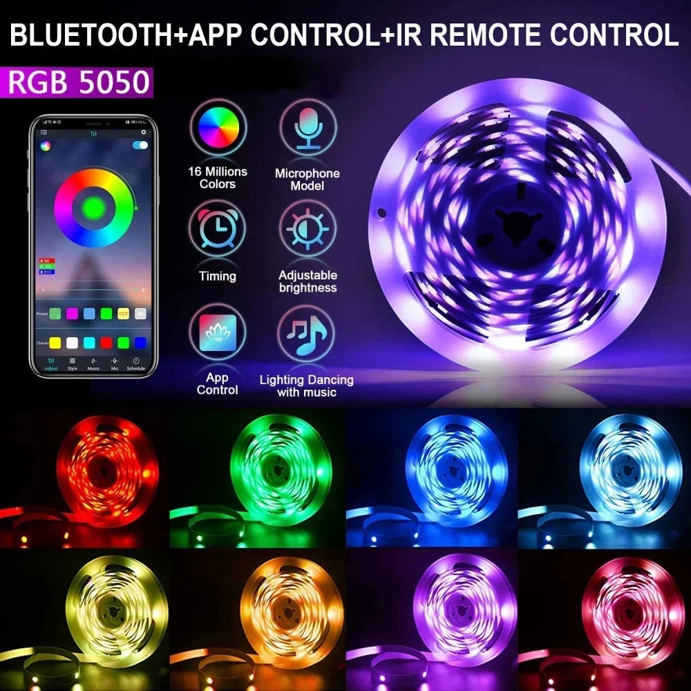 RGB LED Strip Lights TV Backlight APP Music Sync USB 5V Led Light Luces Led Diode Flexible Ribbon Tape For Room Party Decoration
