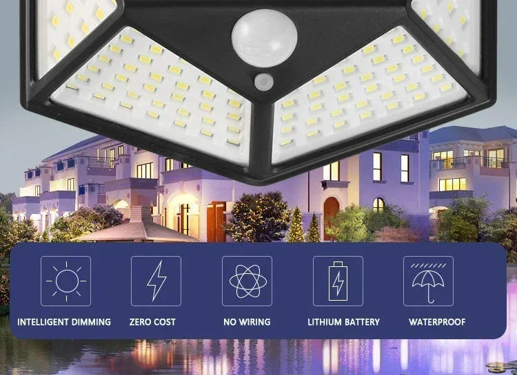 1-4PCS Solar LED Wall Light,100 LED Outdoor Motion Sensor Lights Waterproof Solar Wall Lamp for Garden Fence Yard Pathway Stairs