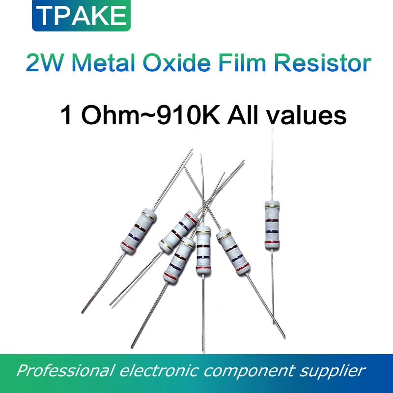 Metal Oxide Film Resistor 2Watt 2W 100/120/150/180/200/220/240/270/300/330/360/390/430/470/510/560/620/680/750/820/910K R E Ohm
