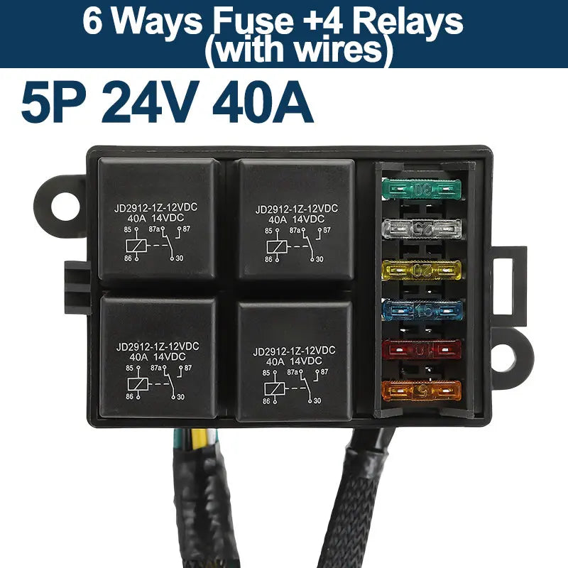 12V/24V 40A 4/5 Pin 6-Way Fuse Relay Box, 4 Relay Holder Standard ATO Fuse Block with Free Assembly for Car Motorcycle