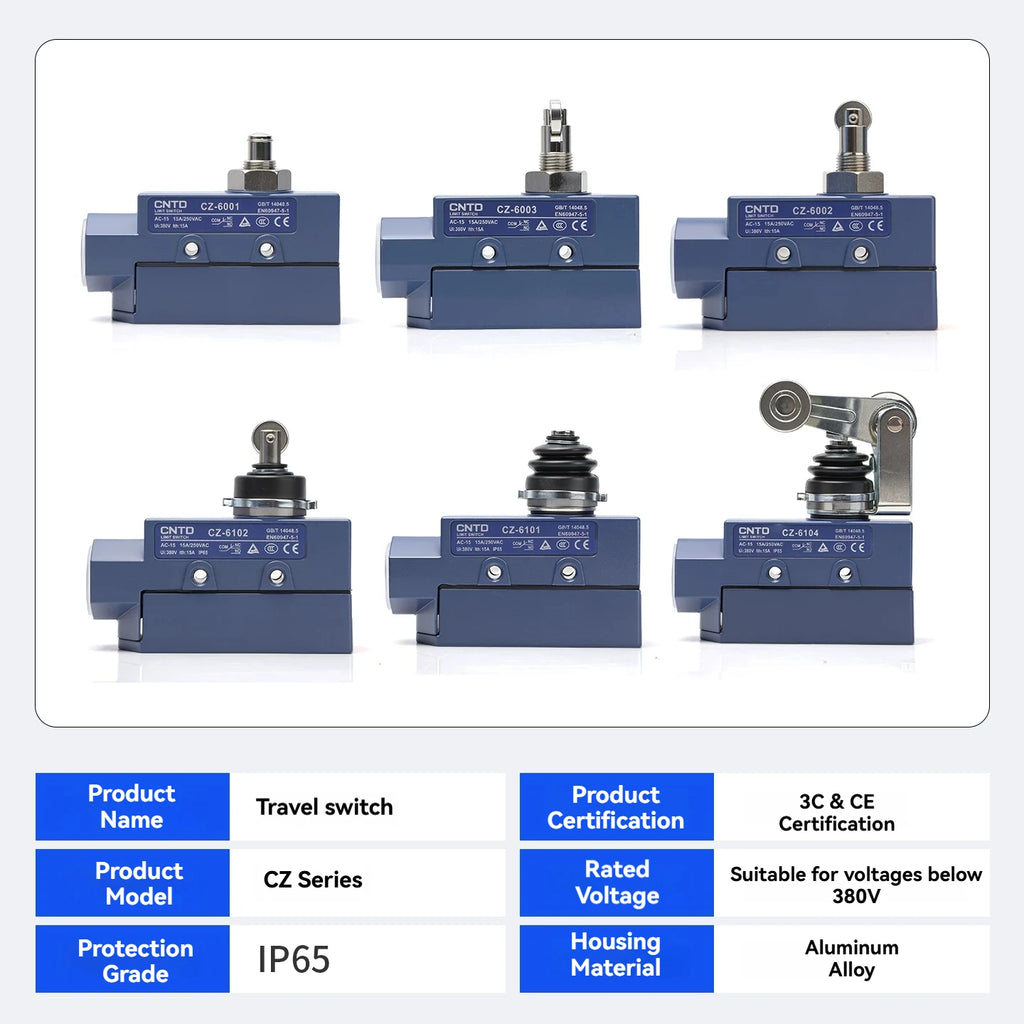 CNTD CZ‑6 Series Limit Switch CZ‑6001 CZ‑6002 CZ‑6003 CZ‑6004 CZ‑6005 Micro Travel Switch IP65 15A CE Certified Waterproof