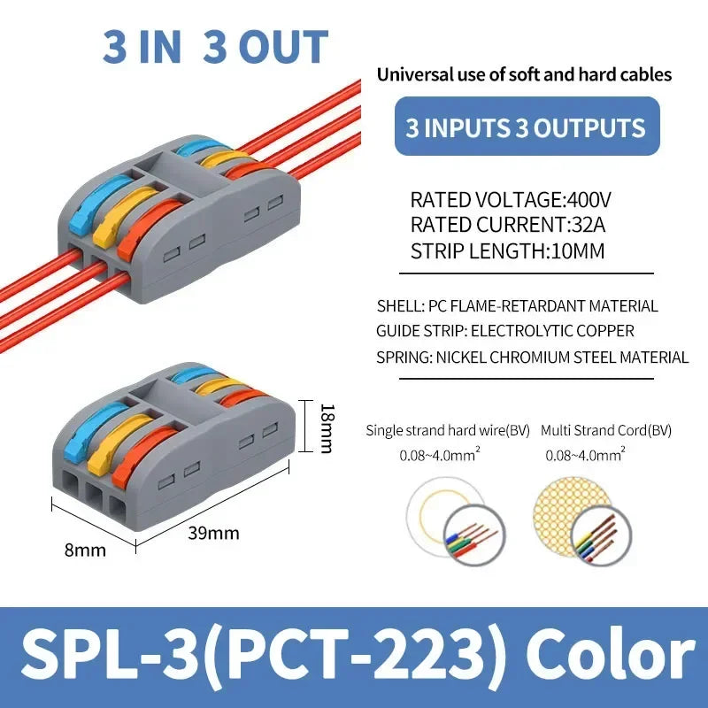 10pcs Compact 1/2/3/4/5 in Multiple Out Wire Connector - Speedy Splicing, 0.08-4.0mm  for Home Wiring Conductor Terminal