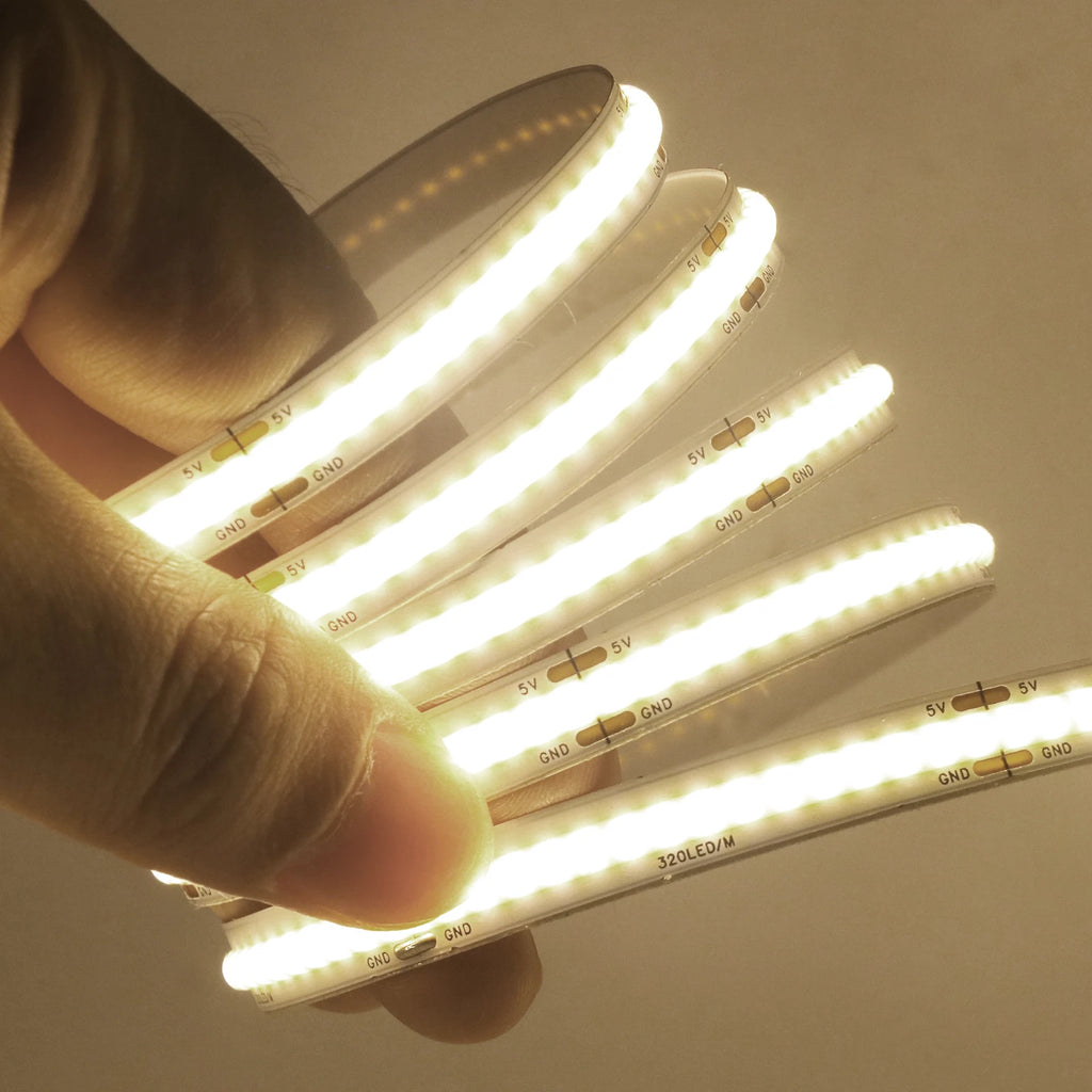 3AA Battery Box COB LED Strip 5V 8MM 320LEDs/m Warm Natural White Flexible Battery Tape COB Strip for Bedroom TV Backlight