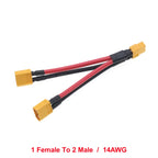 XT60 Parallel Battery Connector Male/Female Cable Dual Extension 1to2/1to3 12AWG/14AWG Silicone Wire 10CM for RC Battery Motor
