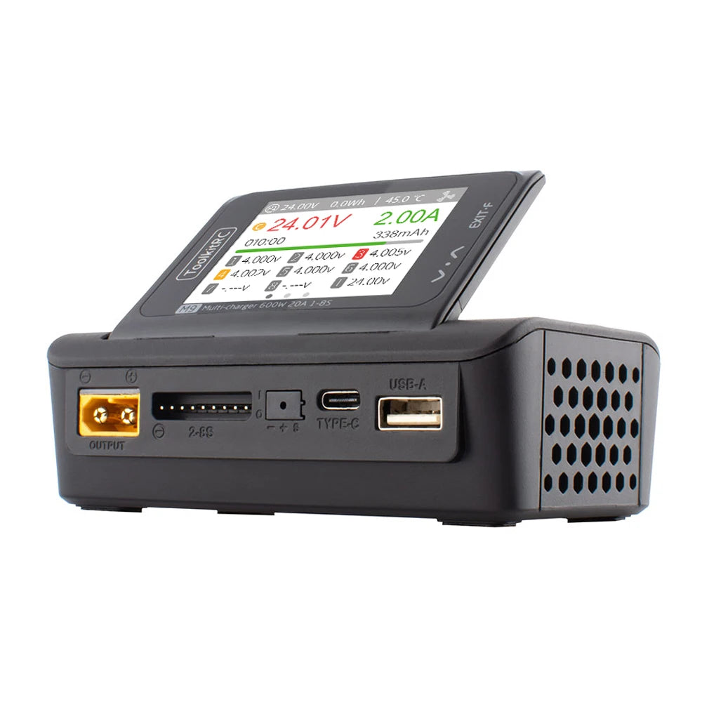 ToolkitRC M9 600W 20A USB Fast Charing DC Smart Charger Adjustable Screen Angle with Audio Function For 1-8S Lipo LiFe Battery