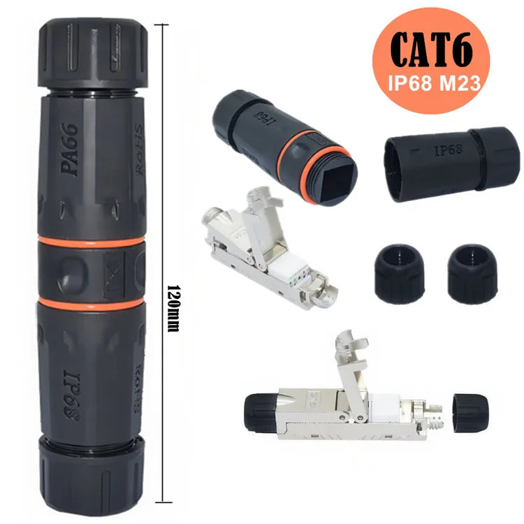 1PCS M23 RJ45 Connector IP68 Waterproof Toolless Field Extension Kit,Full Shielded Coupler for Cat6 Cat6A Ethernet Cable Outdoor