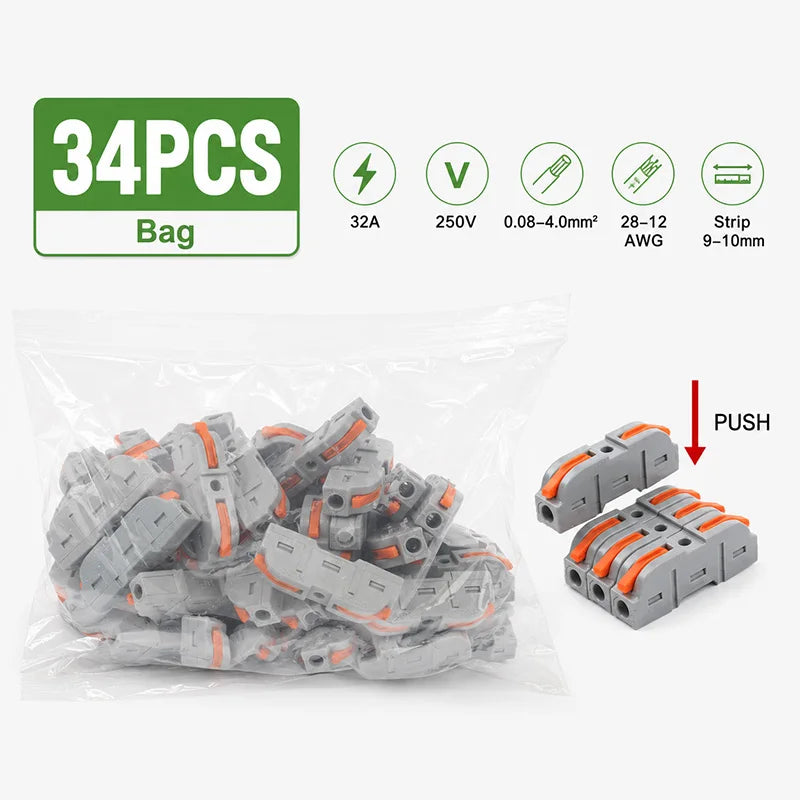 PCT-221 Lever Wire Connector 25 34 50 100PCS Inline Splicing Terminal Block Compact Cable Splitter Kit for LED Electrical Wiring