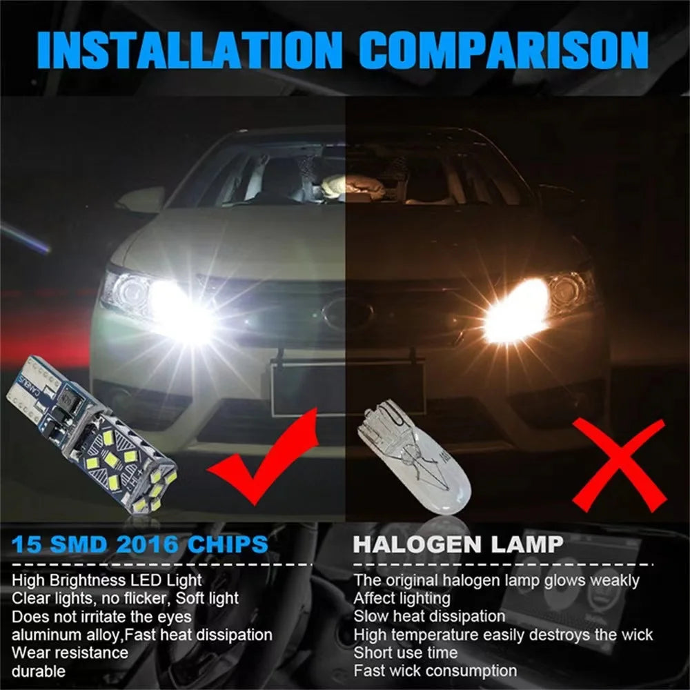 2/10 PCS Super Bright T10 W5W LED Bulbs Canbus 12/24V 7000K White Car Interior Dome Maps Trunk License Plate Wedge Side Lights