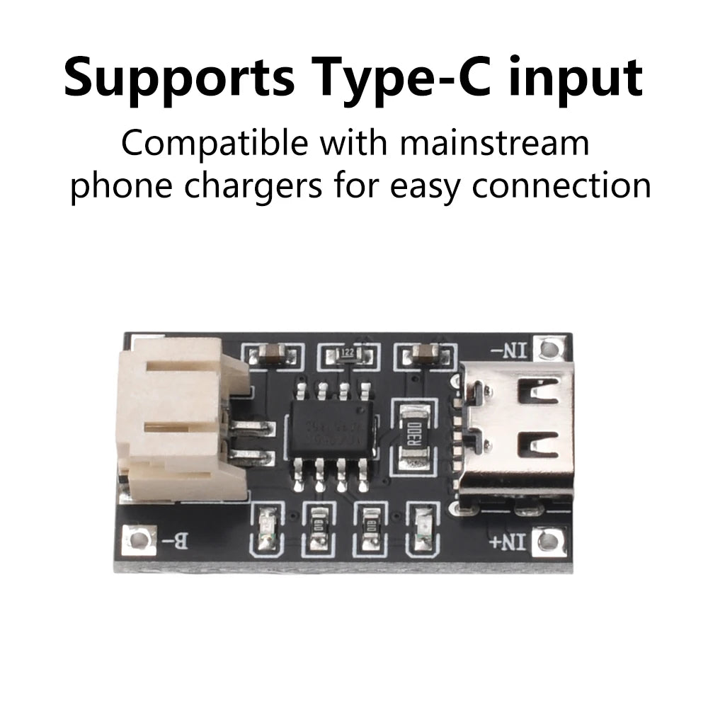 TP4056 3.7V Lithium Battery Charging Module 1A USB Type C Port PH2.0 Terminal Overcurrent Protection Board Detector Module