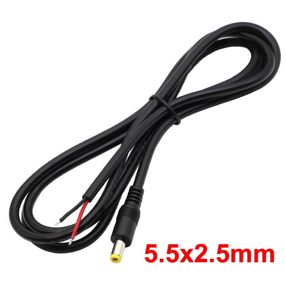 1/3/5Pc 18AWG DC Power Connector 5.5*2.1mm / 2.5MM Male Plug to Bare Wire Open End Power Cord Repair Cable Adapter DIY 1.5M