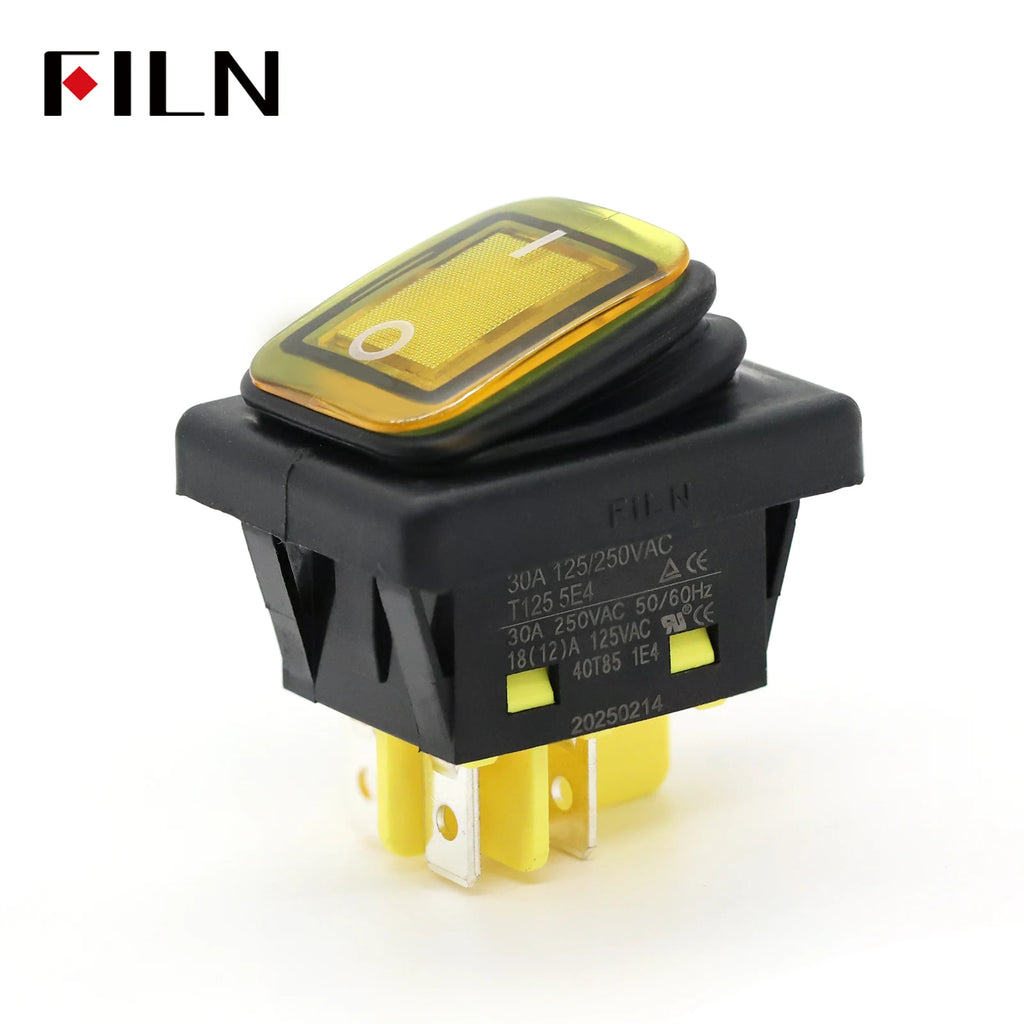 FILN 30A Heavy Duty Waterproof Rocker Switch 4 Pins IP67 12V 24V 110V 220V Ideal for Boat Marine Car Accessories Toggle Switches