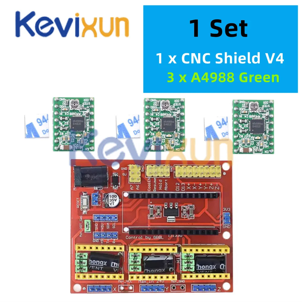 1SET 3DV4 CNC Shield V4 + Nano 3.0 + 3pcs DRV8825 or A4988 Reprap Stepper Drivers Set For Arduino