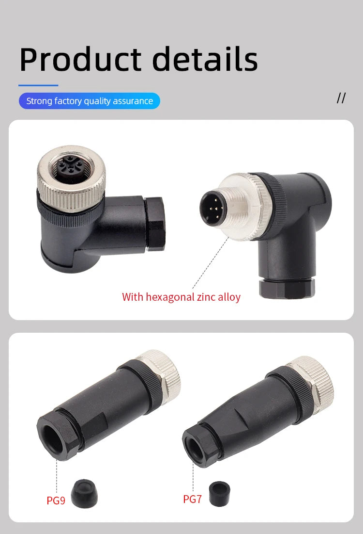Screw Type Waterproof IP67 Plastic M12 A B D Code Field Connectors PG7 PG9 Male Plug 2 3 4 5 8 Pins