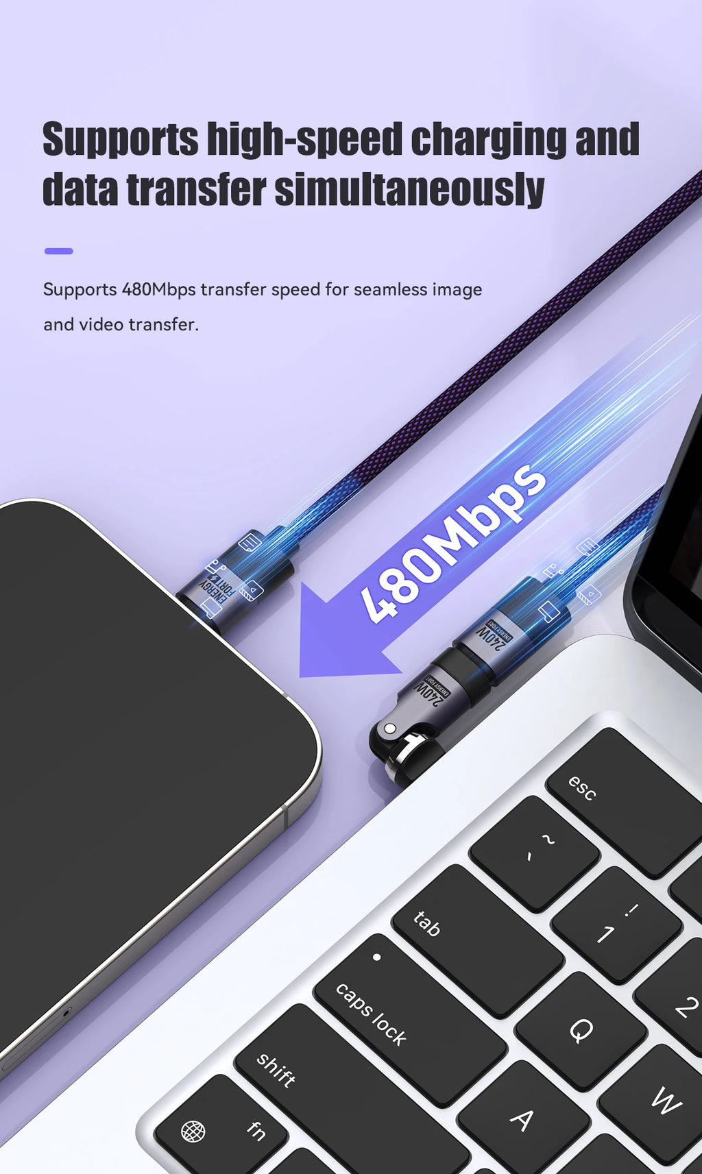 PD240W OTG C Type Adapter 90° 540° Rotating Type C Adapter Fast Charging USB C Adapter Extender for iPhone 17Pro Laptop Tablet