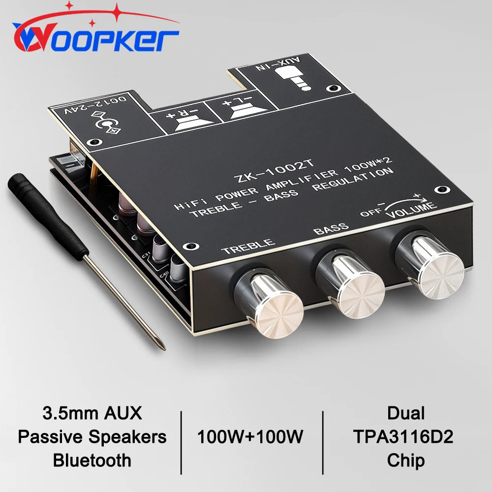 200W ZK-1002T 2.0 Channel HIFI Subwoofer Digital Power Amplifier AUX BT5.0 Audio Module Stereo Audio Amplifier for Home Woopker