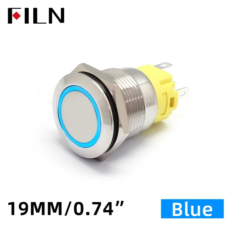 FILN 16mm 19mm 22mm Stainless Steel Waterproof LED Indicator Metal Push Button  Switch Power Symbol   Start Stop Power on Off