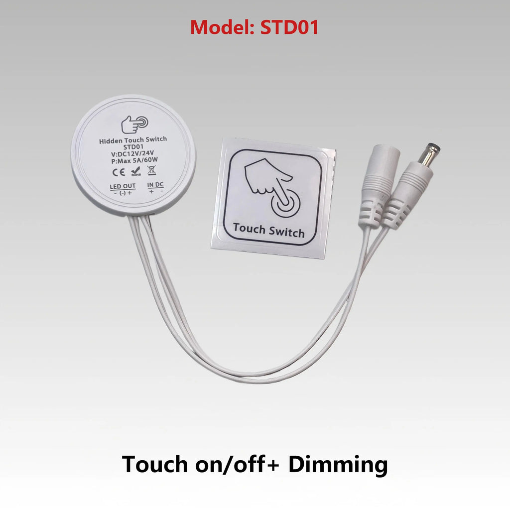 12V/24V 60W Touch Switch, Suitable for Concealed Installation in Furniture with a Thickness of 0-40mm, LED Touch Dimming Sensor.