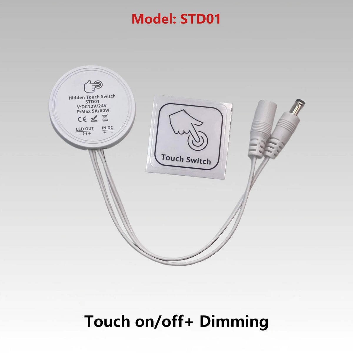 12V/24V 60W Touch Switch, Suitable for Concealed Installation in Furniture with a Thickness of 0-40mm, LED Touch Dimming Sensor.