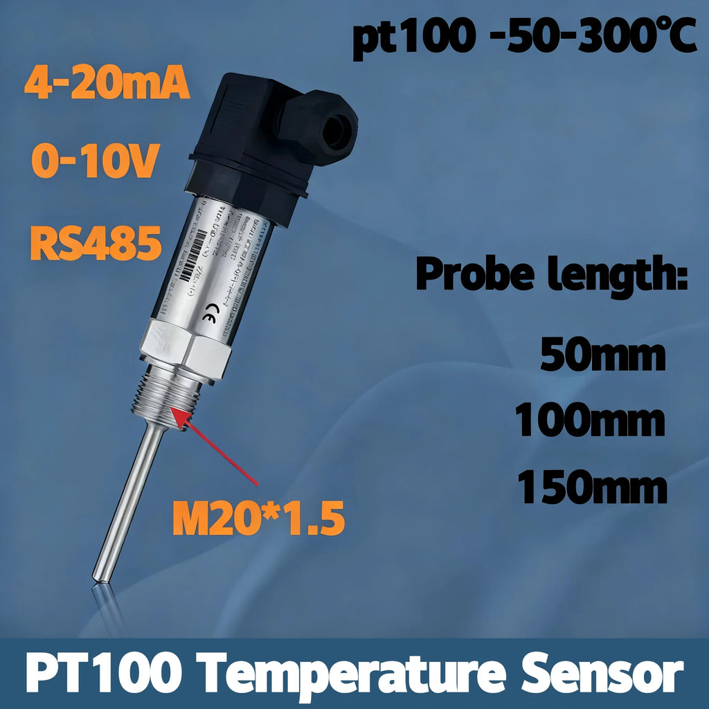 0-200C to RS485 4-20mA 0-10V 0-5V Temperature Signal Transmitter Converter -50-100C 304SS Probe DC24V PT100 Temperature Sensor