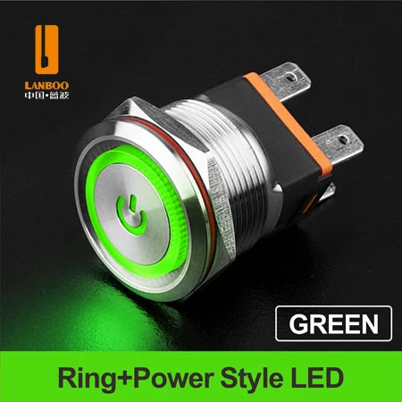 LANBOO 22mm 15A 2NO High Current Push Button Switch with LED 24V 220V Momentary Latching