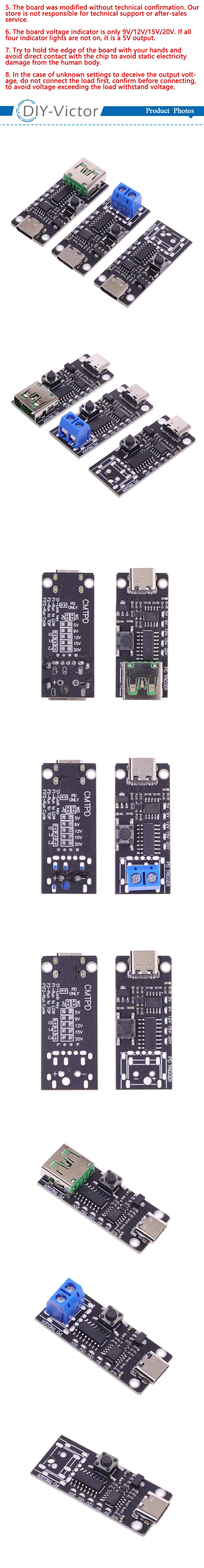 100W 5A Type-C USB QC Decoy Trigger Board 5V 9V 12V 15V 20V Output PD 2.0 3.0 Trigger Adapter Cable Connection Polling Detector
