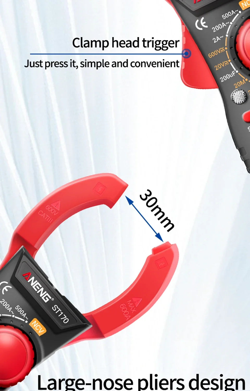 ANENG ST170 Clamp Meter Digital Multimeter Tester 500A AC Current AC/DC Voltage+B18 Highlight Voltage Tester Pen Electrician Set