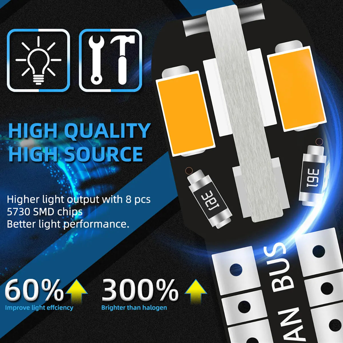 10pcs  W5W Led T10 Canbus Led Bulbs 8Pcs 5730 SMD 168 194 LED Interior Map Dome Lights Auto Clearance Light Parking Signal Lamp