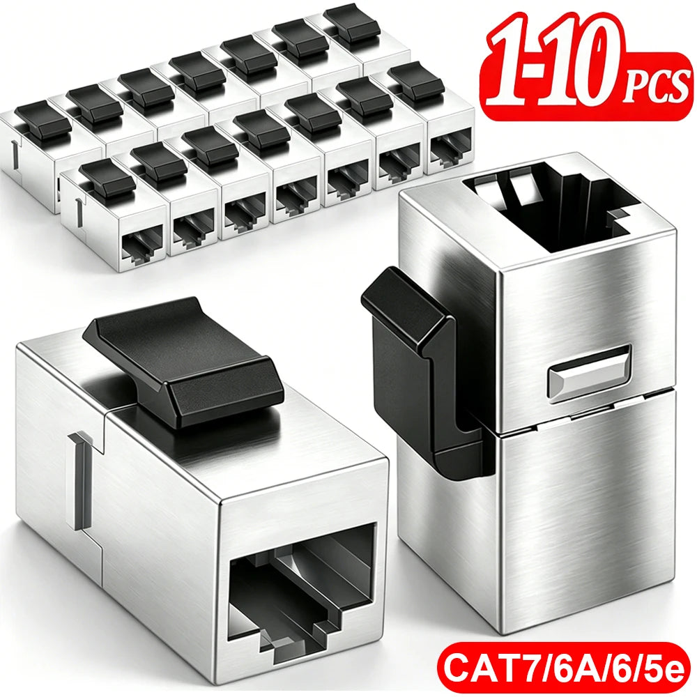 RJ45 Female Jack CAT5e/CAT6/CAT6A/CAT7 Shielded Keystone Coupler Socket Ethernet Cable Expansion Adapter for Standard Wall Plate
