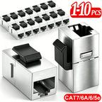 RJ45 Female Jack CAT5e/CAT6/CAT6A/CAT7 Shielded Keystone Coupler Socket Ethernet Cable Expansion Adapter for Standard Wall Plate