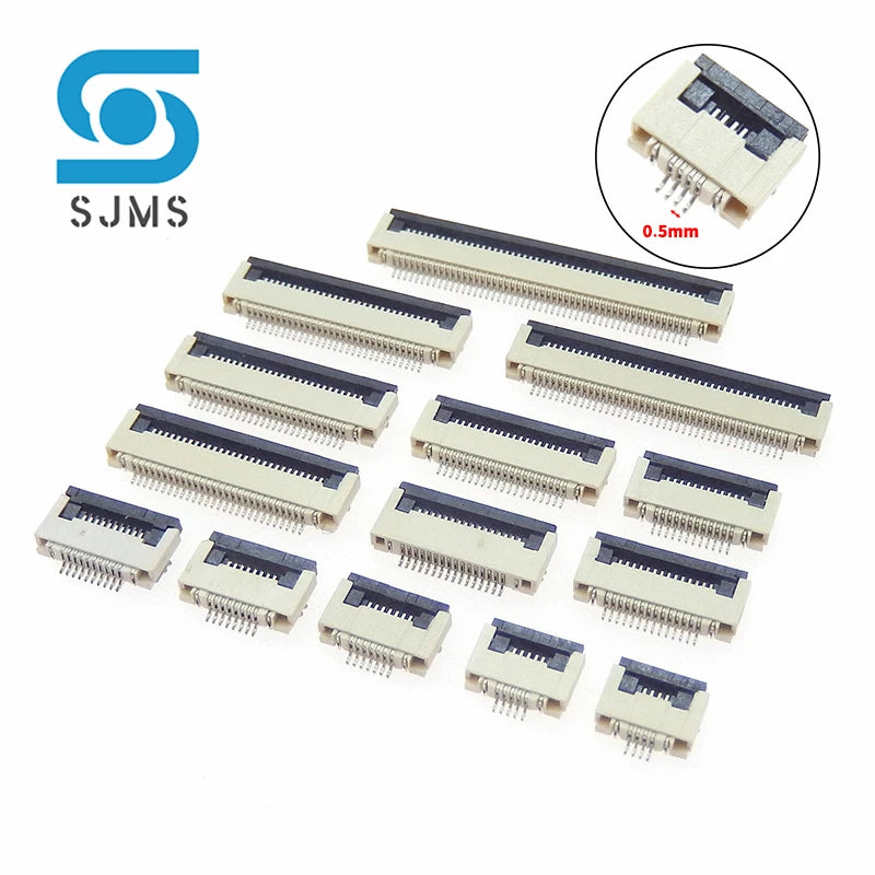 10pcs 0.5mm 1mm Pitch FPC FFC Under Clamshell Socket Flat Cable Connector 4P 5P 6P 8P 10P 12P 14P 16P 20P 22P 24P 30P 34P 40P 50