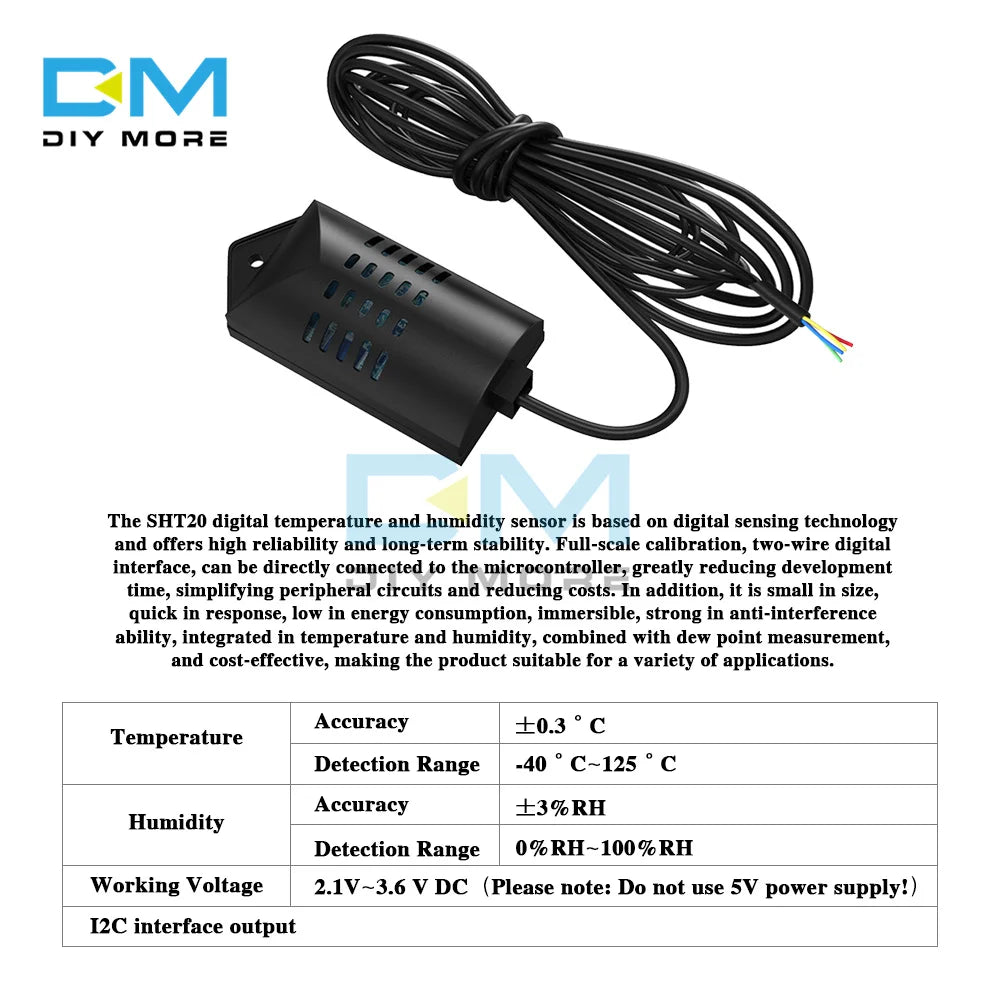 SHT20 Digital Temperature Humidity Sensor Module with Case 1M Extension Cable 0-100%RH -40 -125 C Replacement AM2320 DHT11 DHT22
